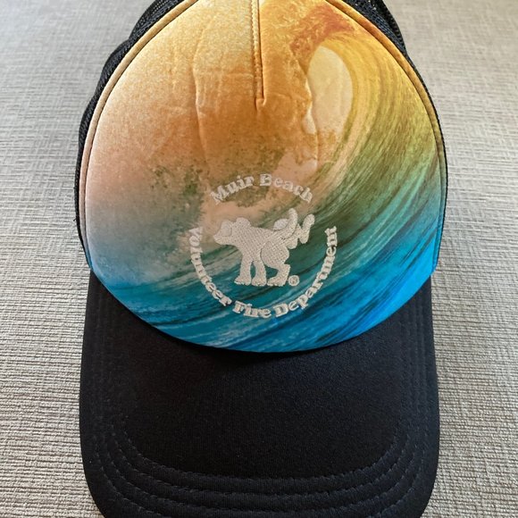 Trucker Hat - Muir Beach Volunteer Fire Dept with Dog logo - surf pattern - NWOT - Picture 4 of 10